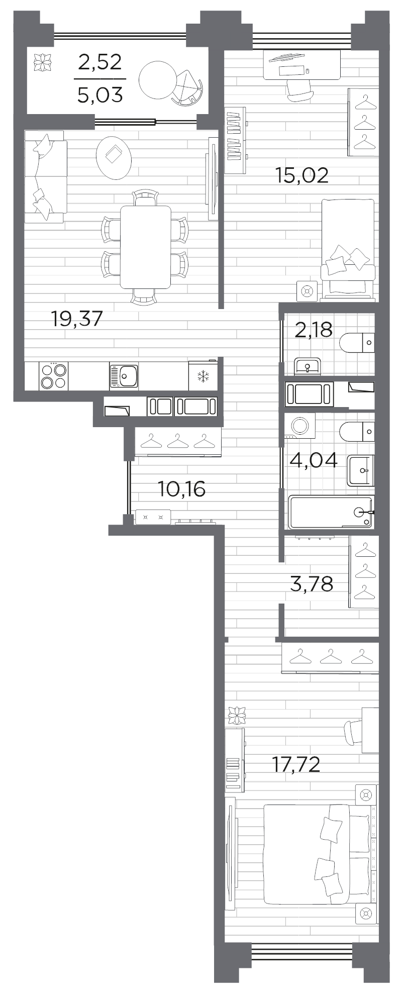 3 ккв (Евро) 74,8 м²