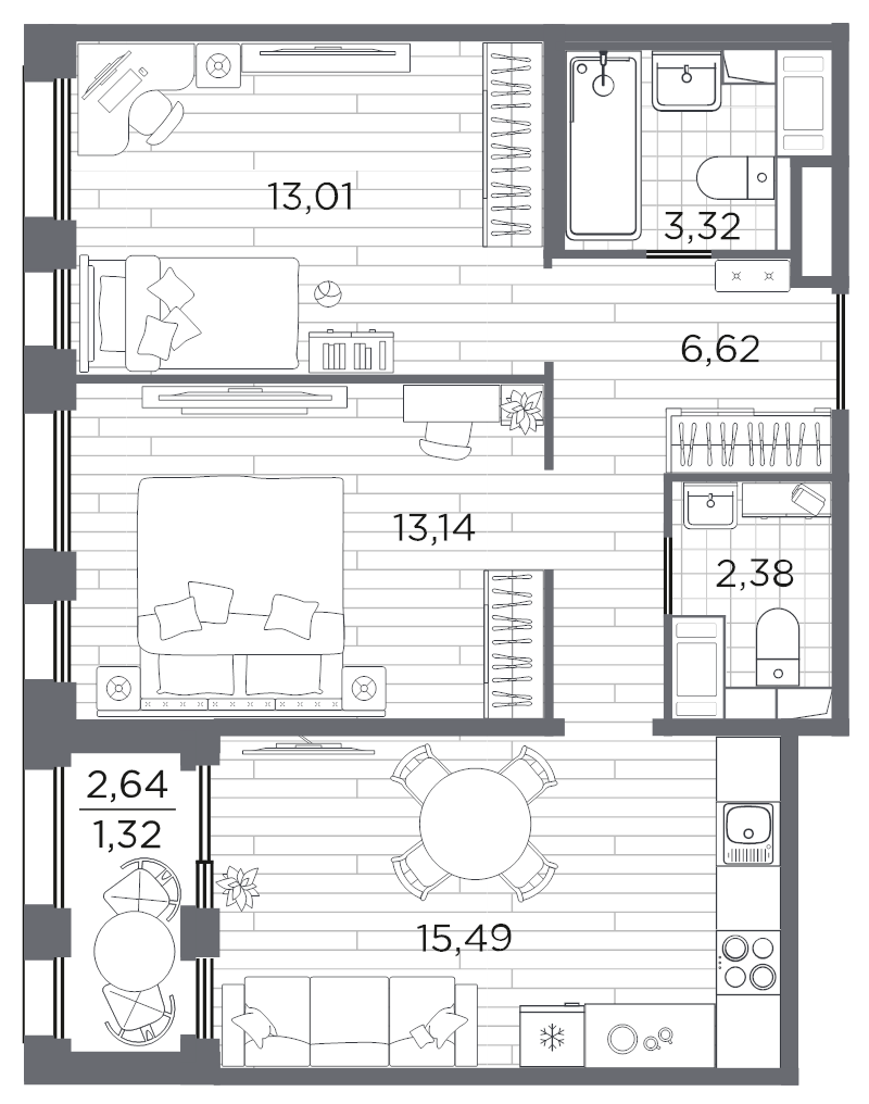 3 ккв (Евро) 55,3 м²