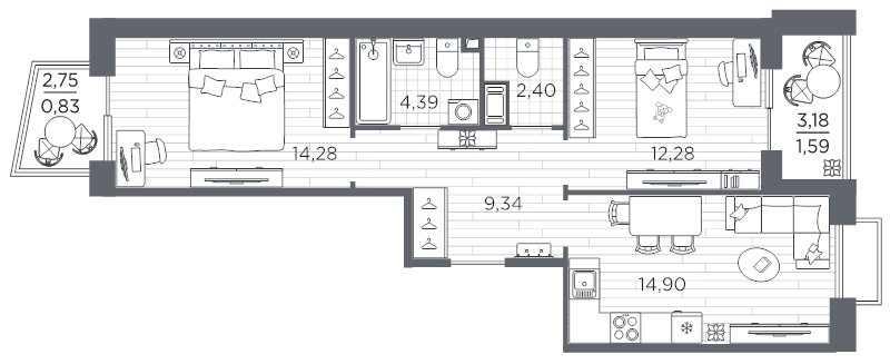2 ккв 60 м²