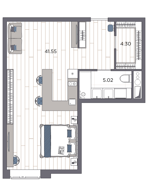 Студия 50,9 м²