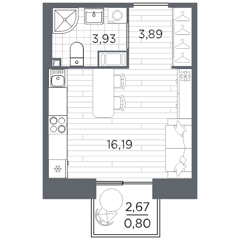 Студия 24,8 м²