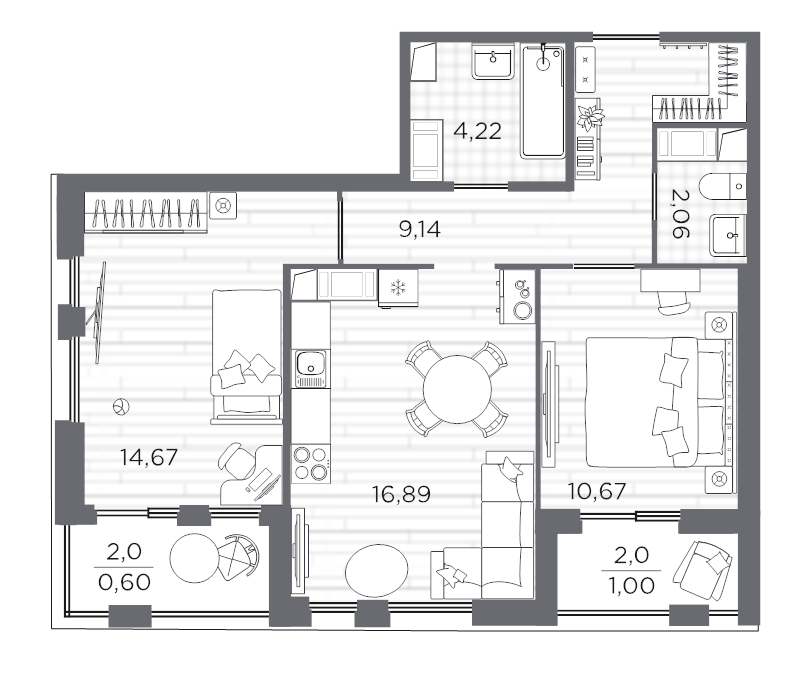 3 ккв (Евро) 59,3 м²