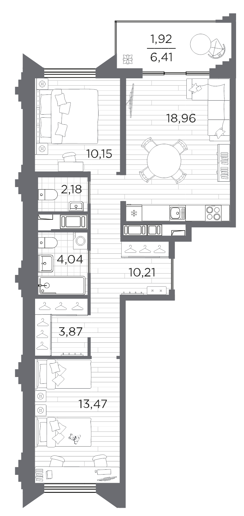 3 ккв (Евро) 64,8 м²