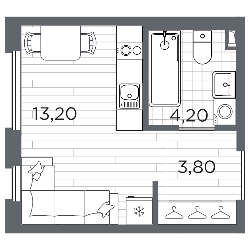 Студия 22,2 м²