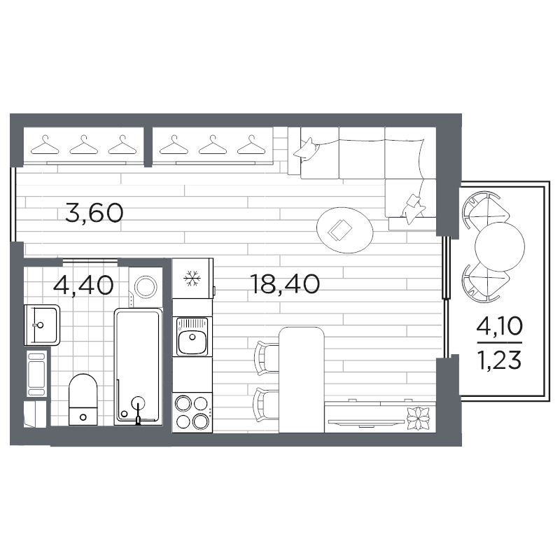 Студия 27,6 м²