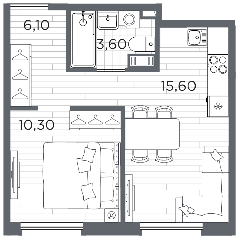 2 ккв (Евро) 36,6 м²