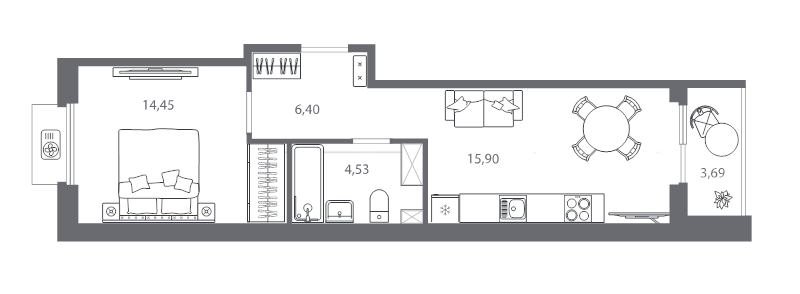 2 ккв (Евро) 42,7 м²