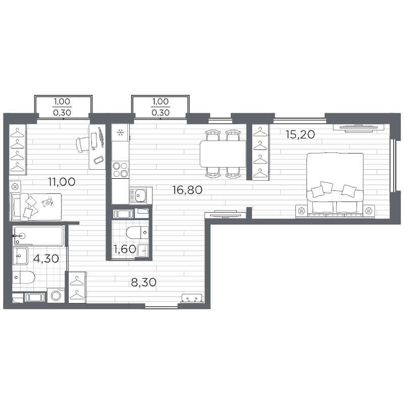 3 ккв (Евро) 58,8 м²