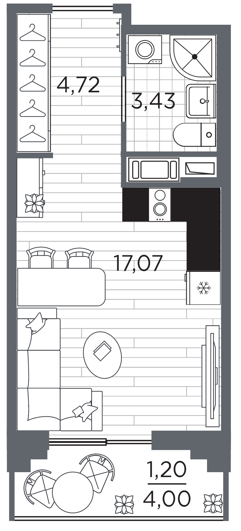 Студия 26,4 м²