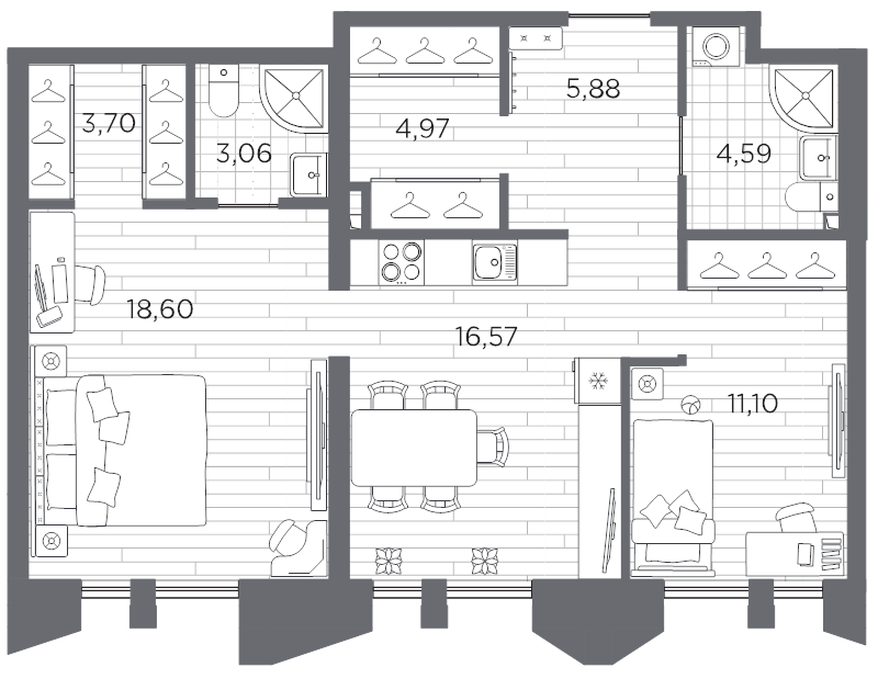 3 ккв (Евро) 68,5 м²