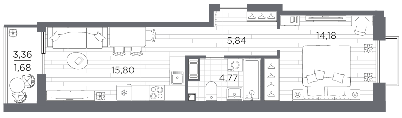 2 ккв (Евро) 42,3 м²