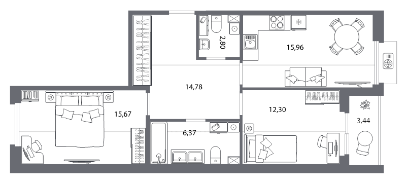 3 ккв (Евро) 68,4 м²