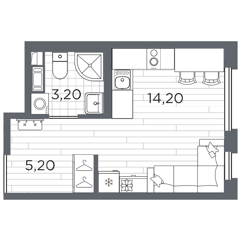Студия 23,1 м²