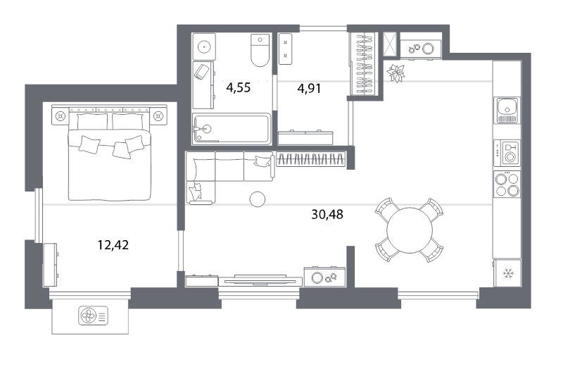 2 ккв (Евро) 52,3 м²