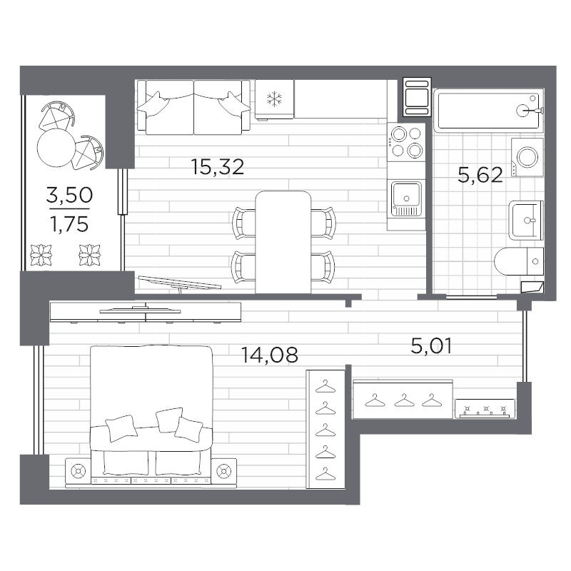 2 ккв (Евро) 41,8 м²