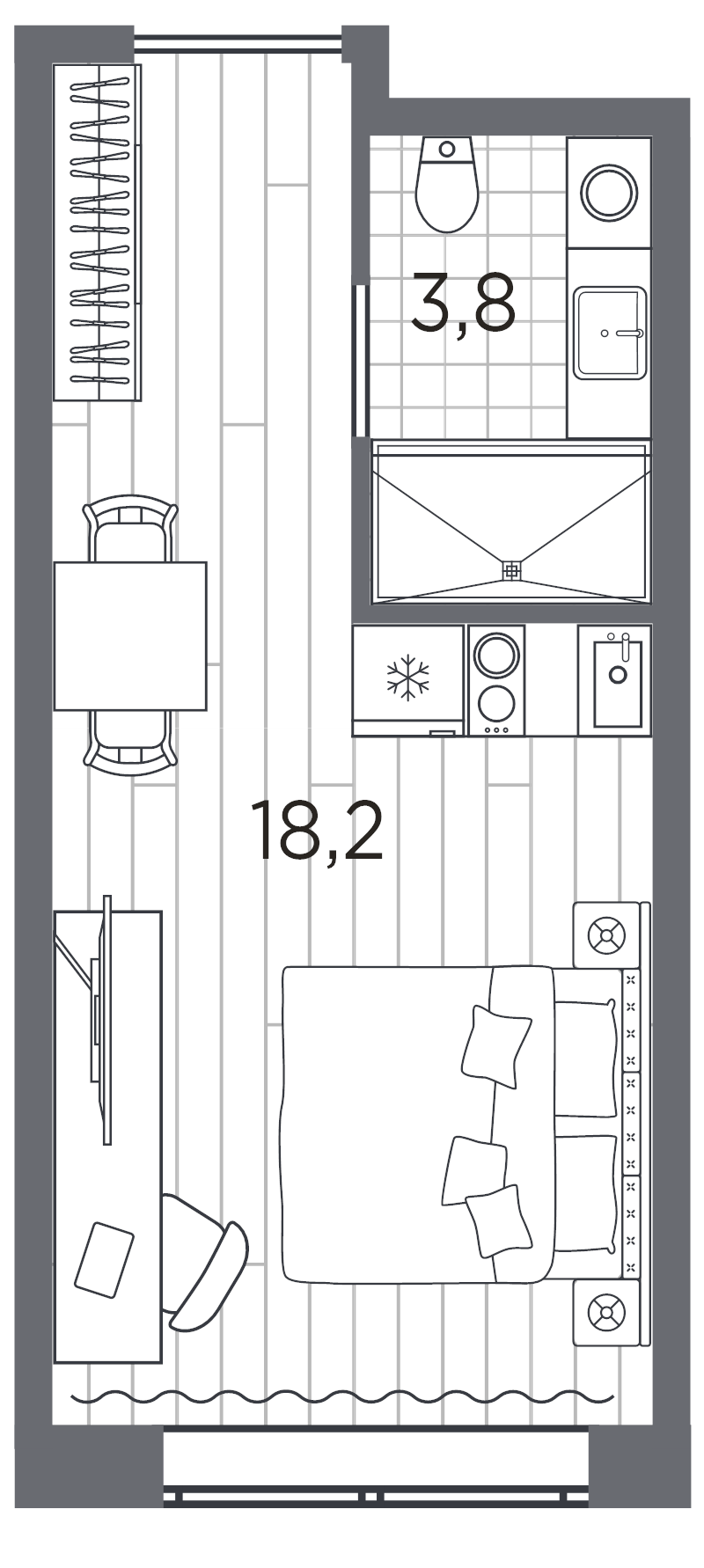 Студия 22 м²