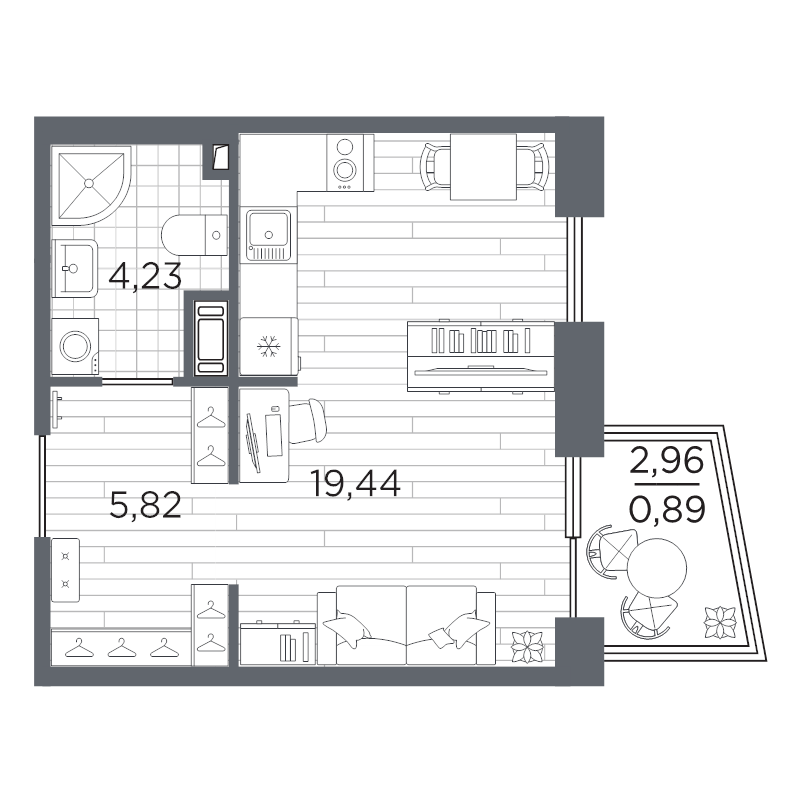 Студия 30,4 м²