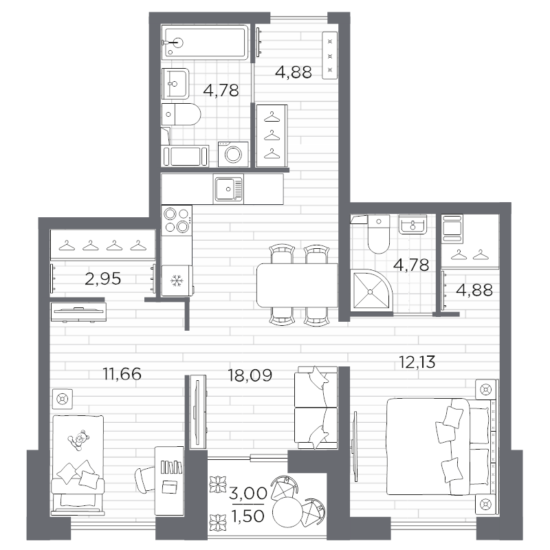 3 ккв (Евро) 61,5 м²