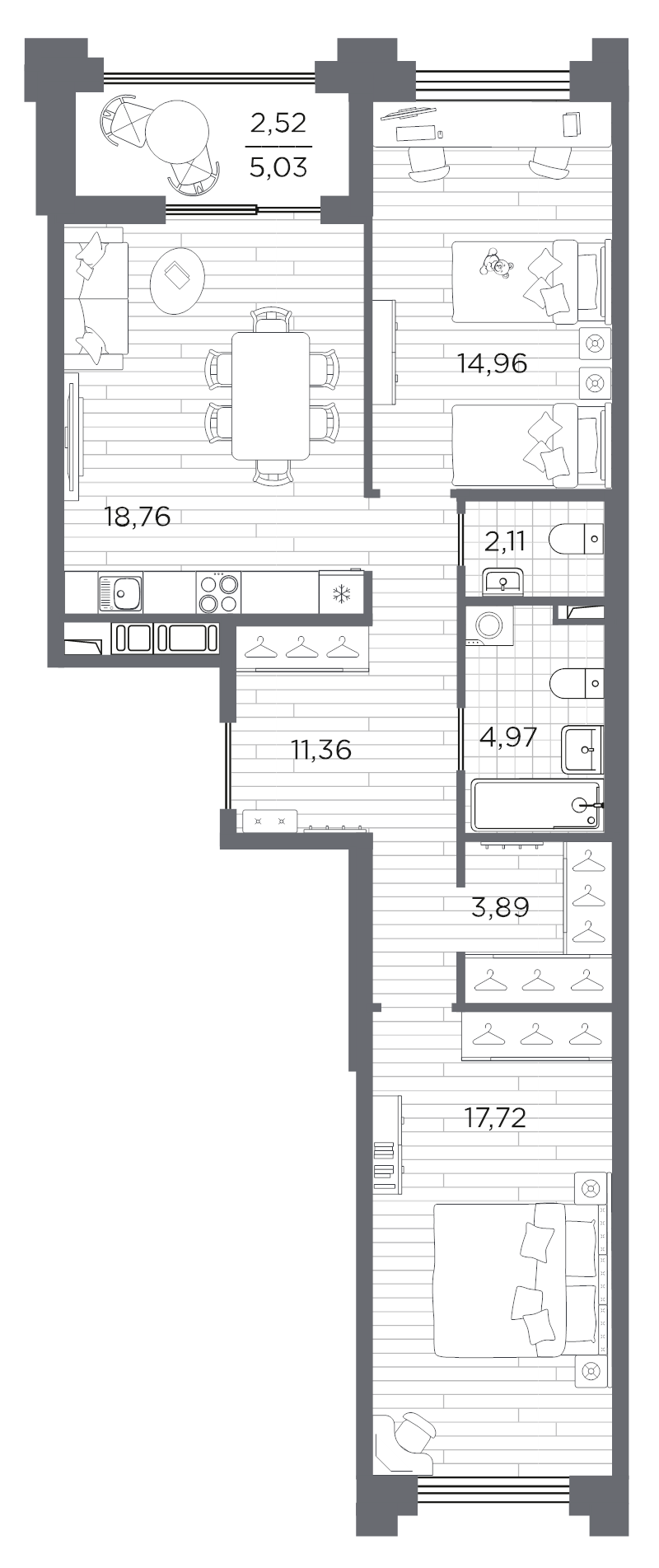 3 ккв (Евро) 76,3 м²