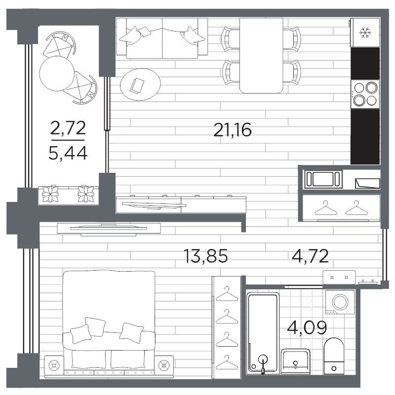 2 ккв (Евро) 46,5 м²