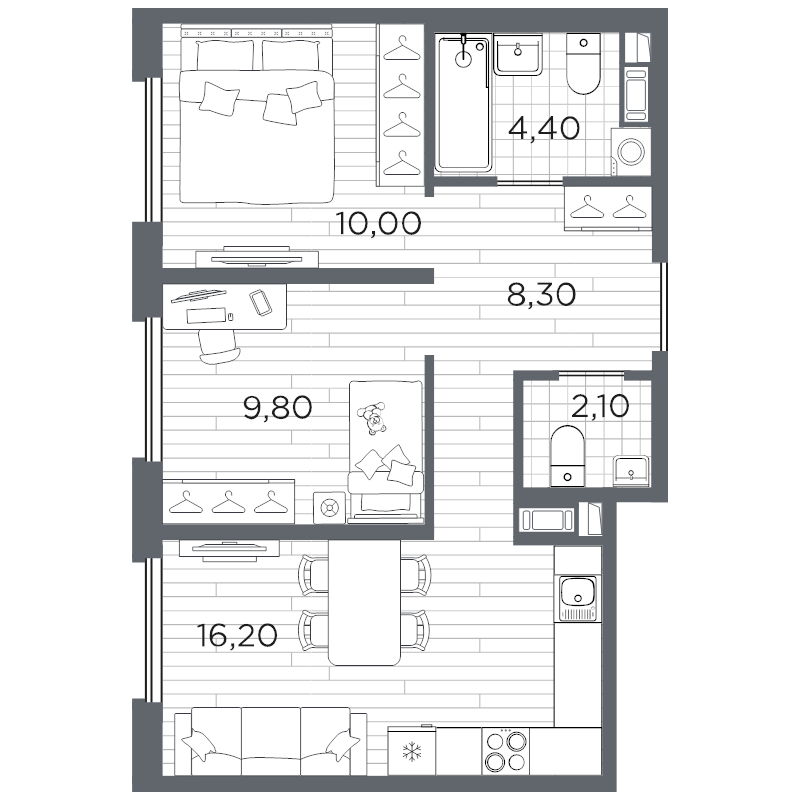 3 ккв (Евро) 51,8 м²