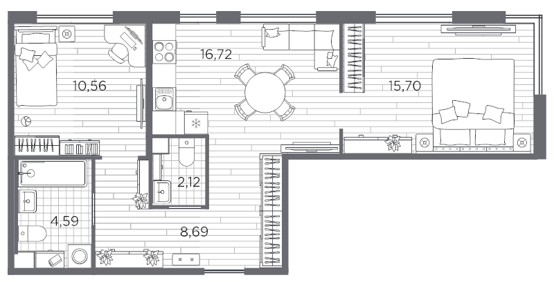 3 ккв (Евро) 58,5 м²