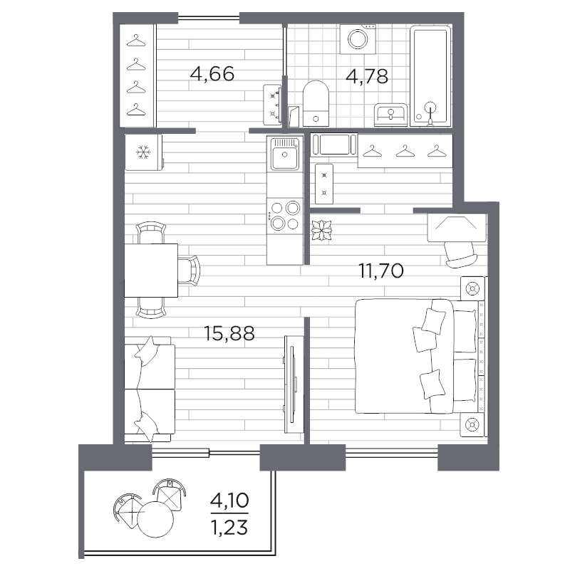 2 ккв (Евро) 40,9 м²