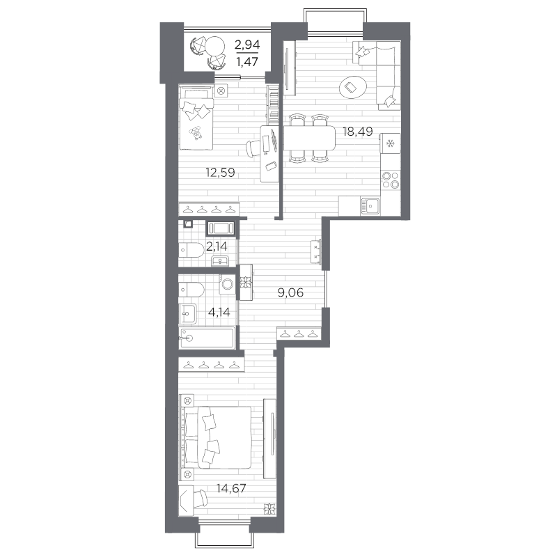 3 ккв (Евро) 62,6 м²