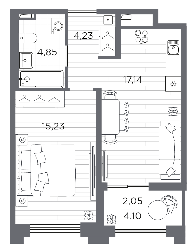 2 ккв (Евро) 43,5 м²