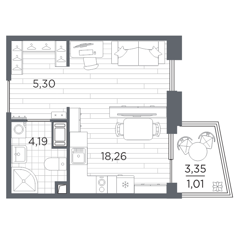 Студия 28,8 м²