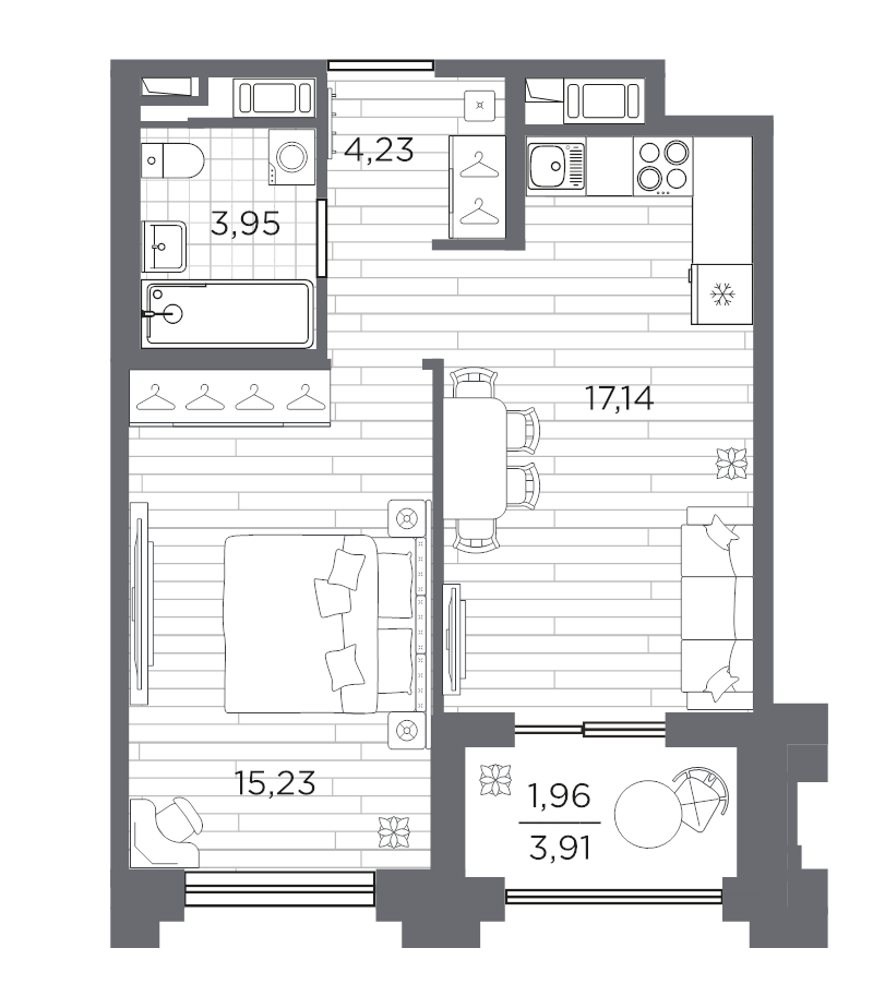 2 ккв (Евро) 42,5 м²