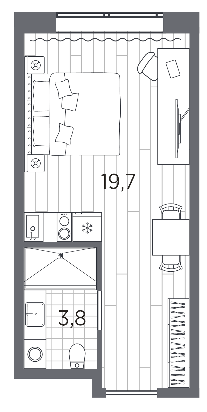 Студия 23,5 м²