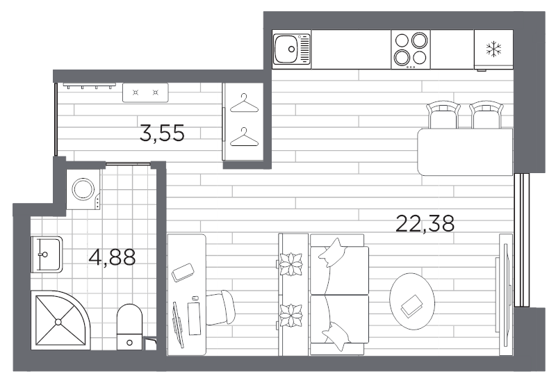 Студия 30,8 м²