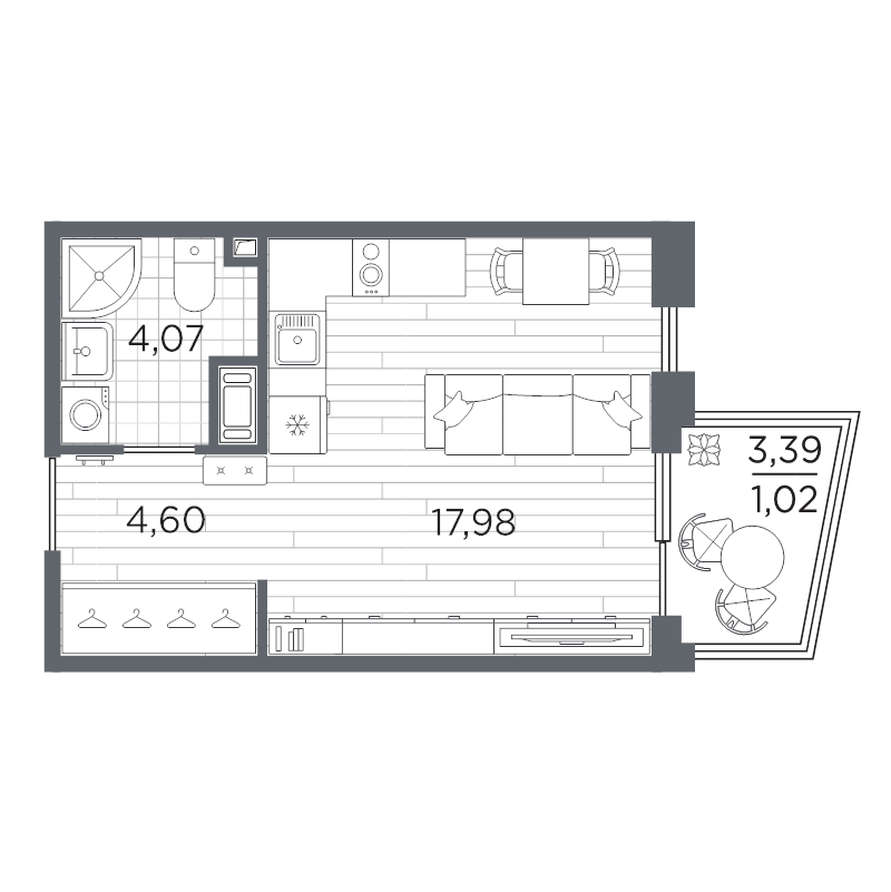 Студия 27,7 м²