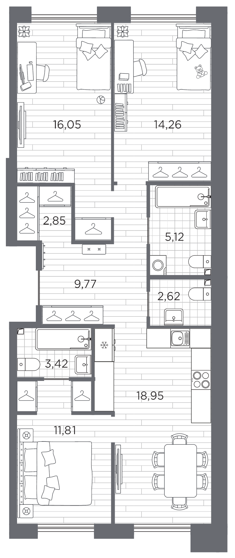4 ккв (Евро) 84,9 м²