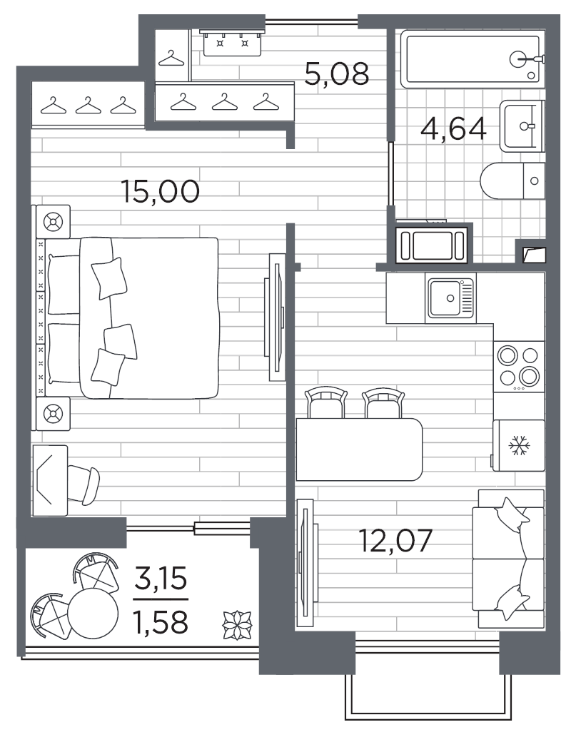 1 ккв 38,4 м²