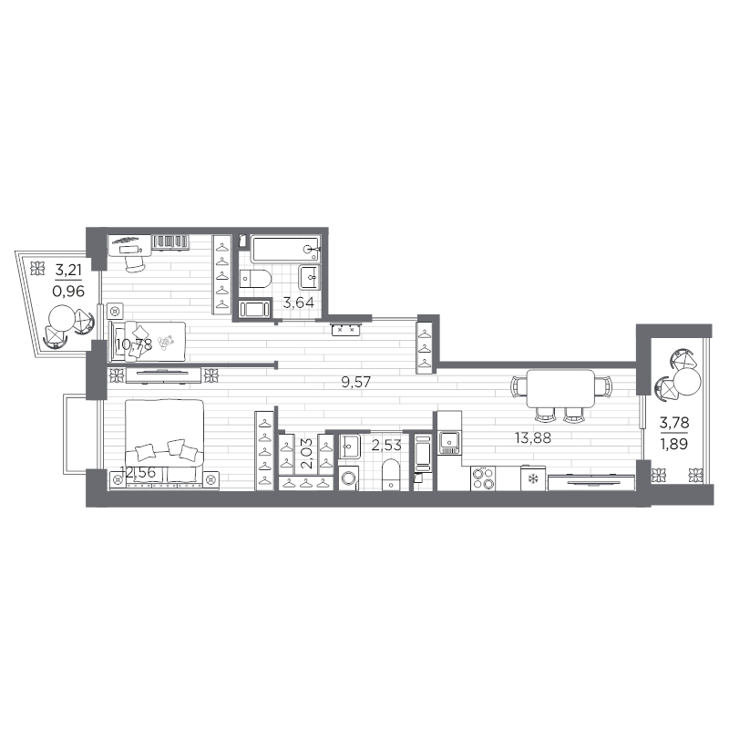 2 ккв 57,8 м²