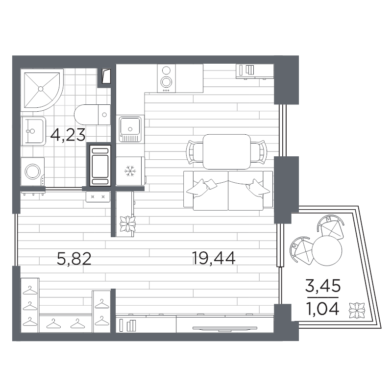 Студия 30,5 м²