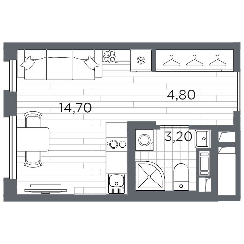 Студия 22,7 м²