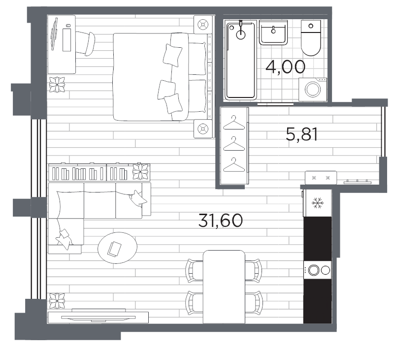 Студия 41,4 м²