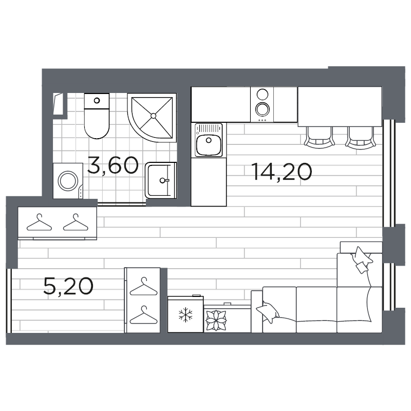 Студия 23,5 м²