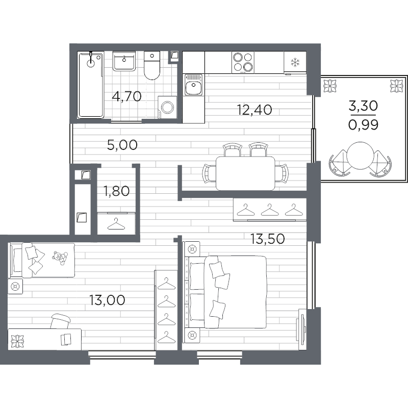 2 ккв 51,4 м²