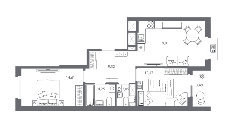3 ккв (Евро) 63,7 м²