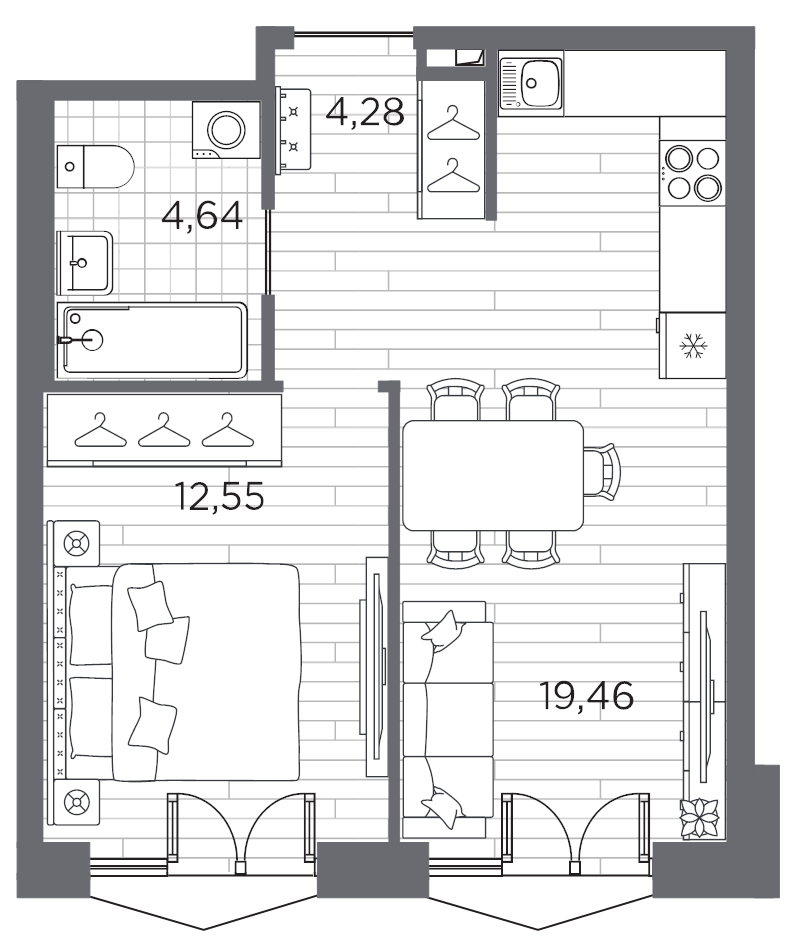 2 ккв (Евро) 40,9 м²