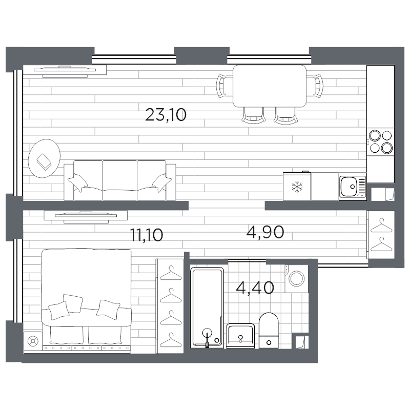 2 ккв (Евро) 43,5 м²