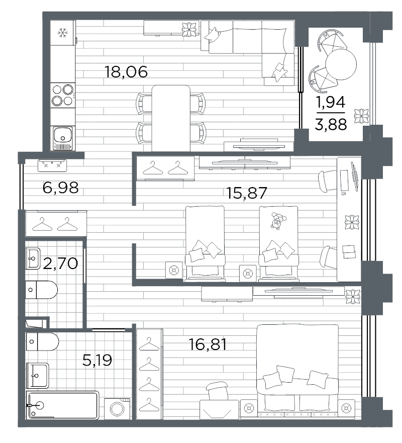 3 ккв (Евро) 67,6 м²