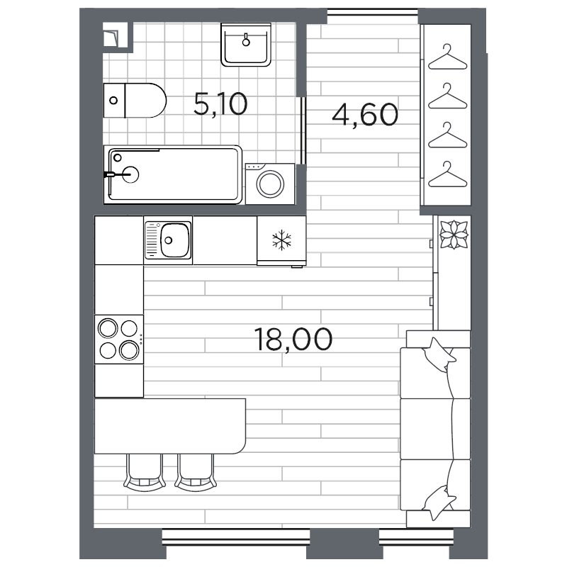 Студия 27,7 м²