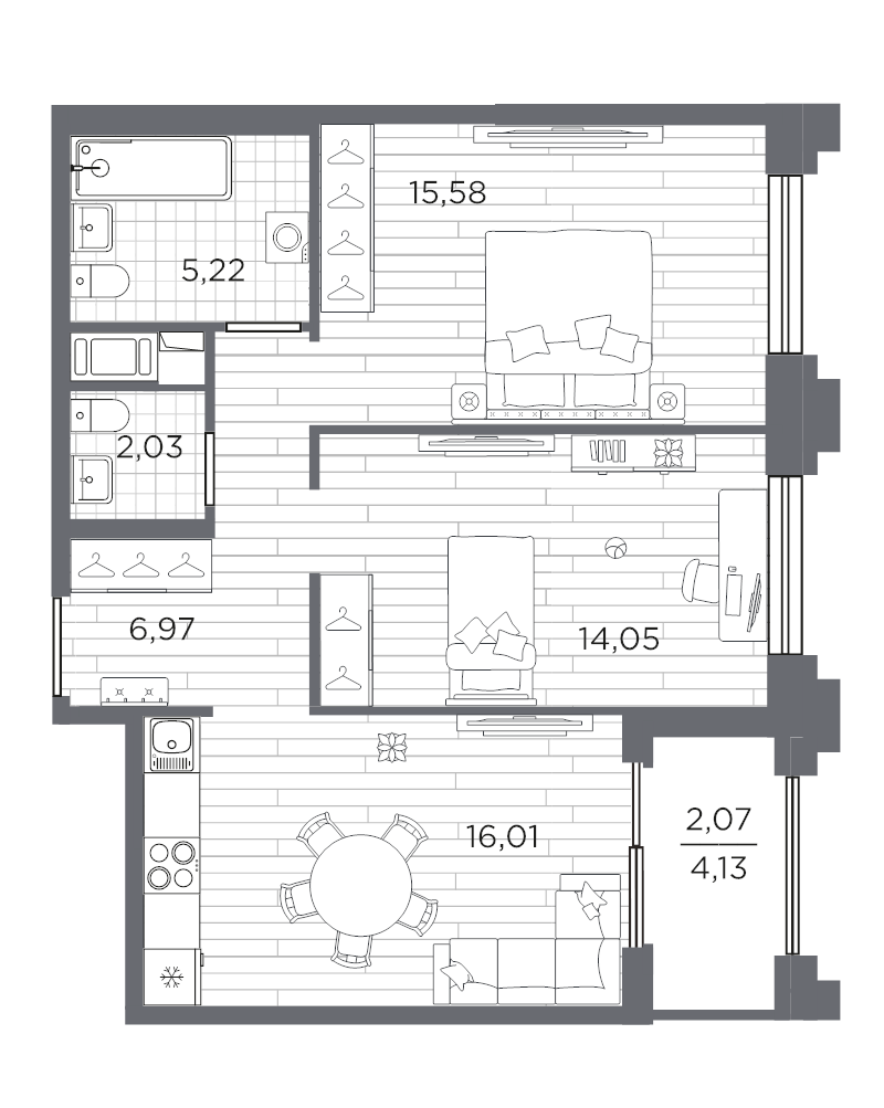 3 ккв (Евро) 61,9 м²