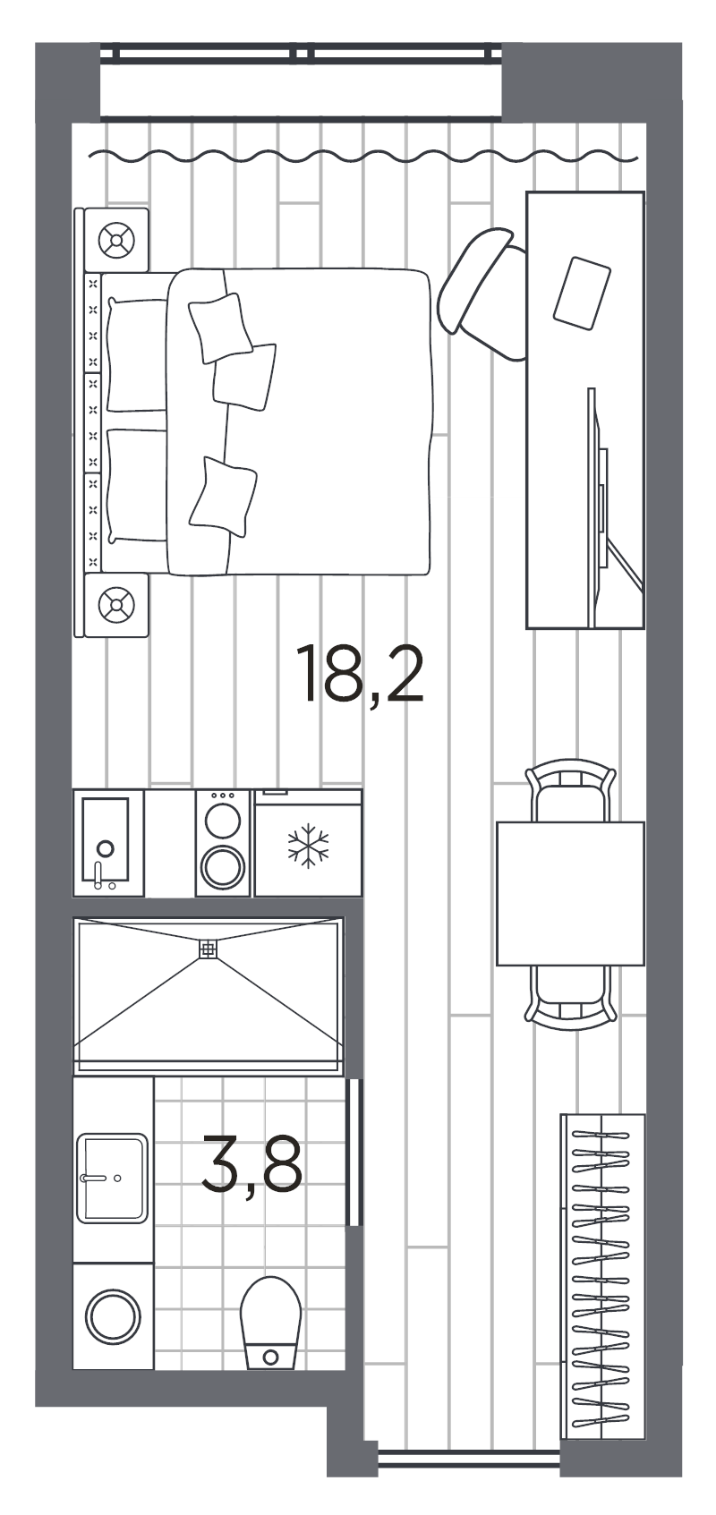 Студия 22 м²