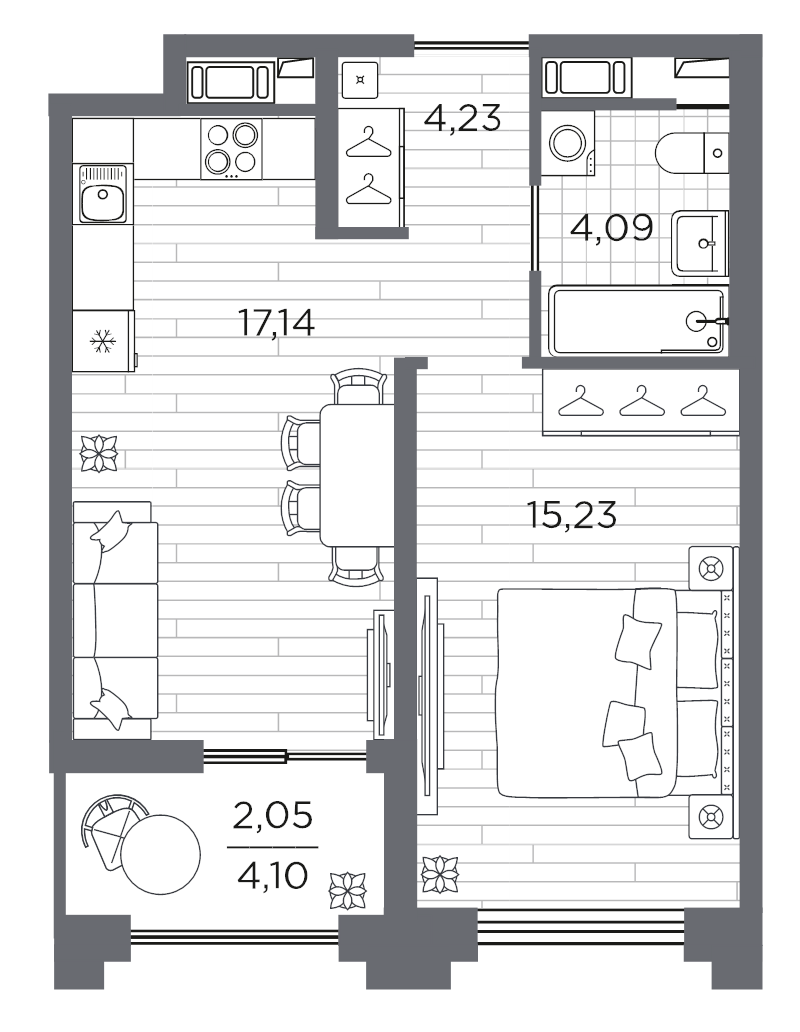 2 ккв (Евро) 42,7 м²